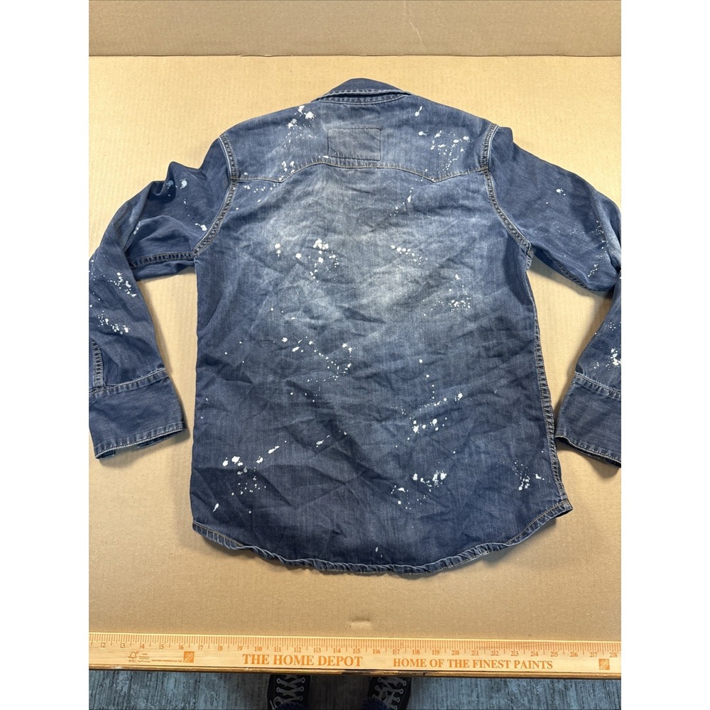 Distressed Western Pearl snap Denim Button-Up Shirt Size Medium, Kilogram - Picture 9 of 9